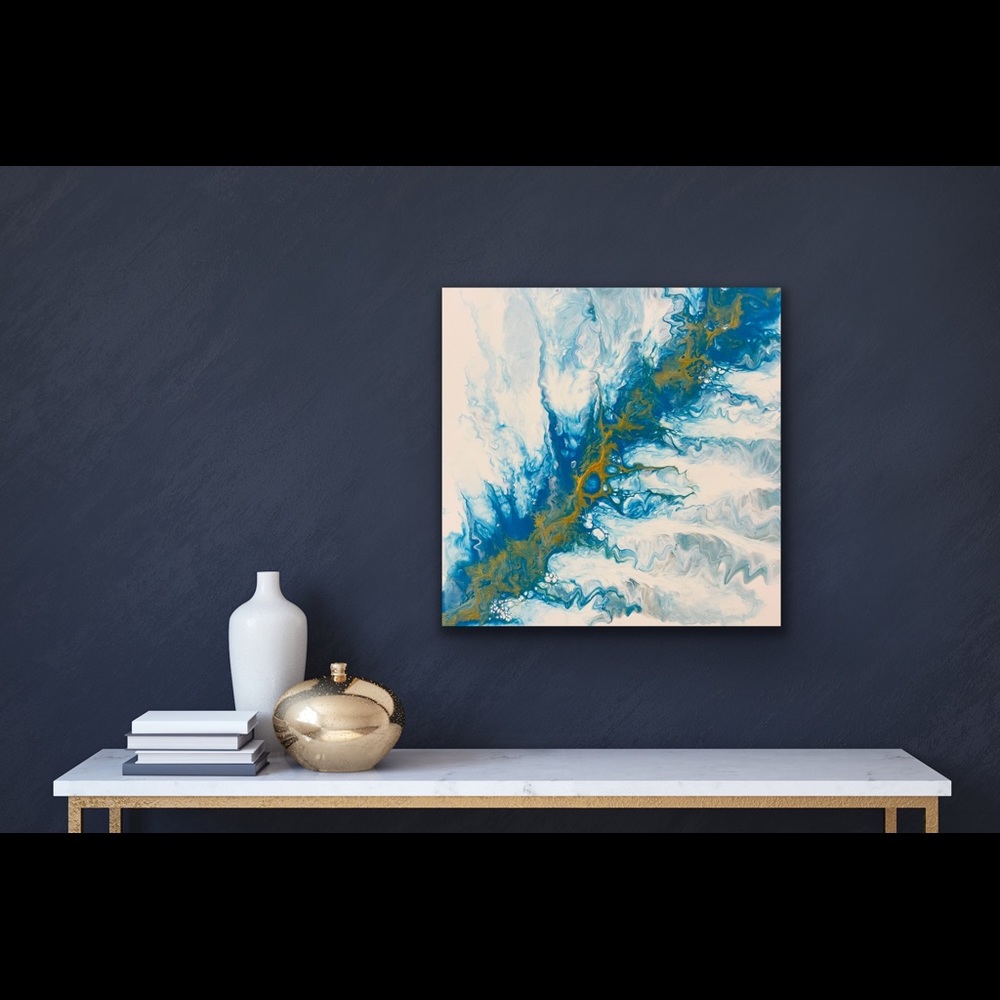 Painting - Fluid Art Original On 10x10 Canvas - Feather
